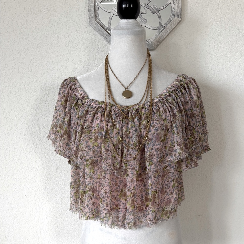 Forever 21 • Pink Floral Layered Flutter Sleeve Boho Peasant Top